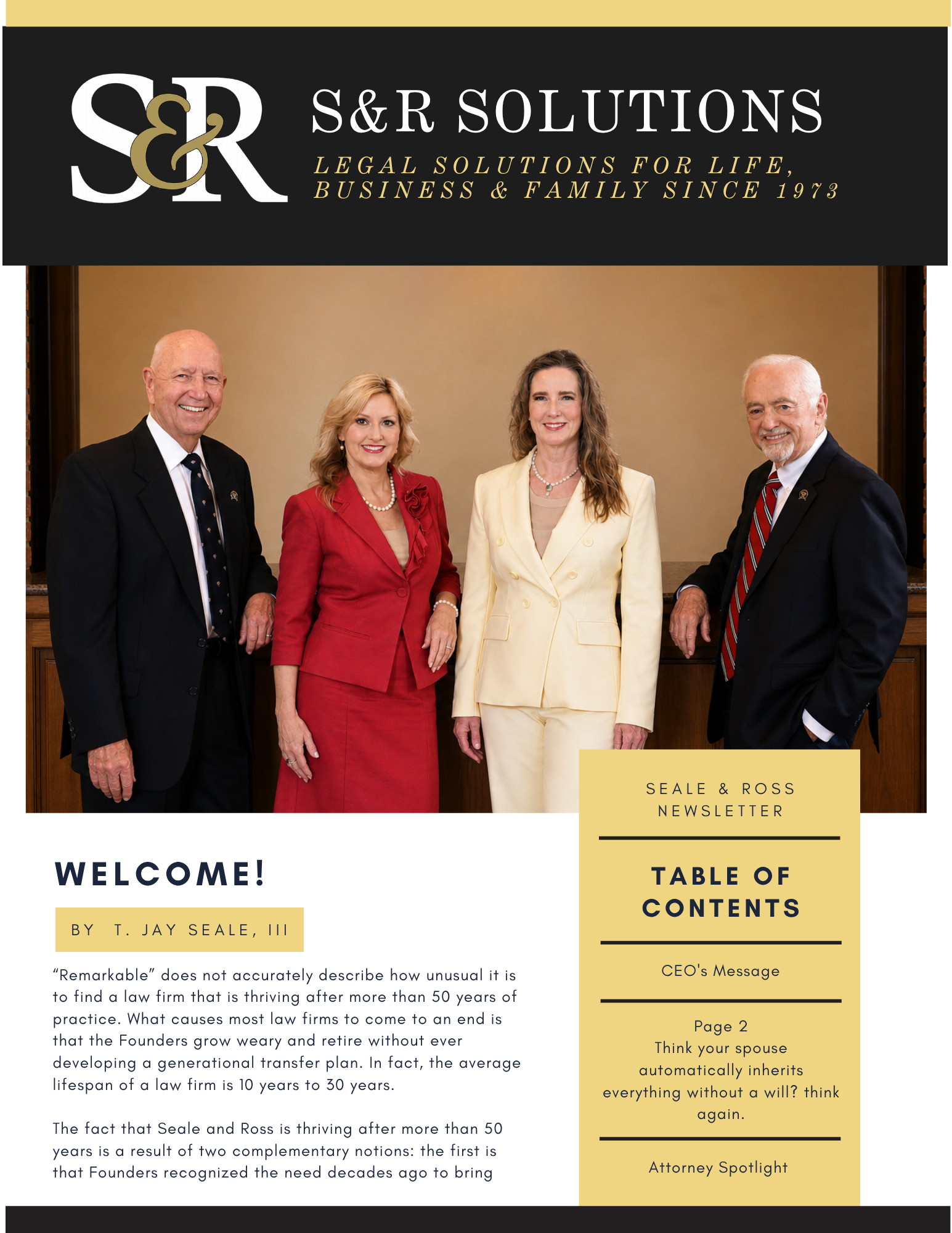 Seale and Ross 2026 Summer Newsletter Founders Message